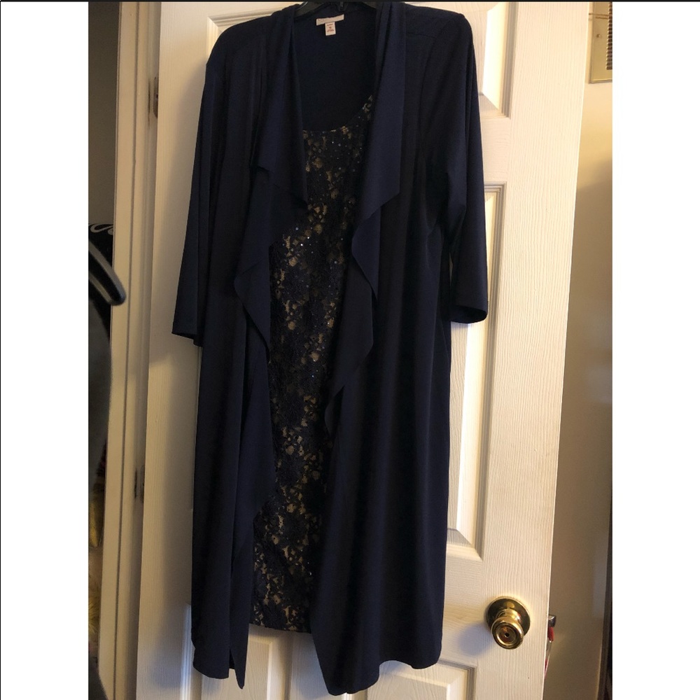 Navy Lace-Front Cocktail Dress w/ Built-In Coat